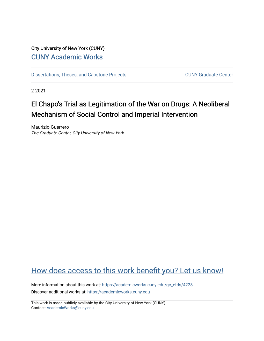 El Chapo's Trial As Legitimation of the War on Drugs: a Neoliberal Mechanism of Social Control and Imperial Intervention
