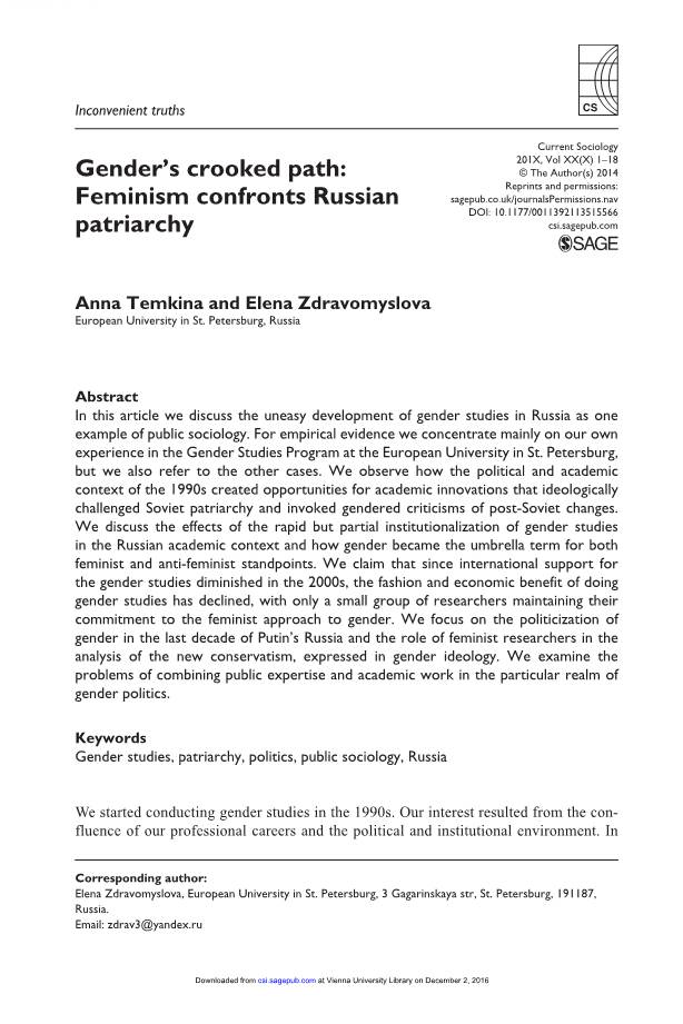 Gender's Crooked Path: Feminism Confronts Russian Patriarchy