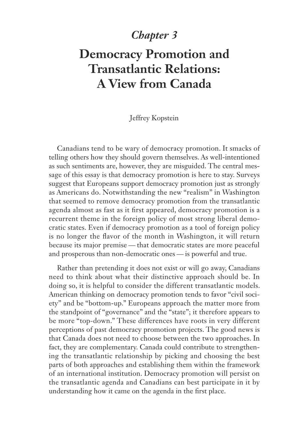 Democracy Promotion and Transatlantic Relations: a View from Canada