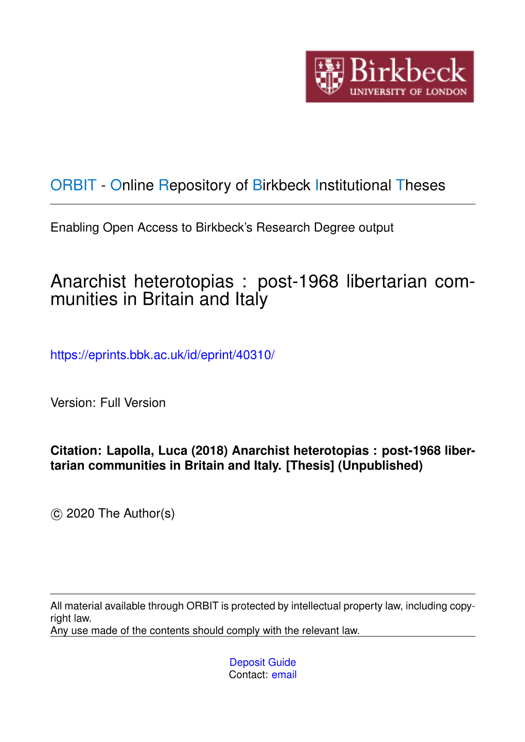 Anarchist Heterotopias : Post-1968 Libertarian Com- Munities in Britain and Italy