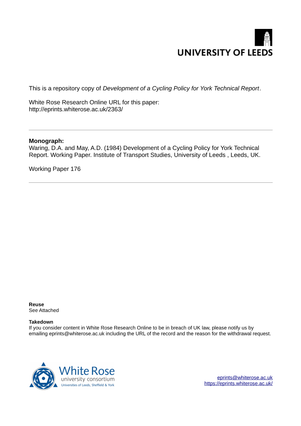 Development of a Cycling Policy for York Technical Report