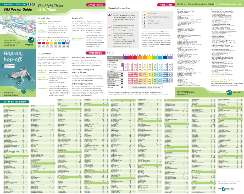 The Right Ticket at All Times. VRS Pocket Guide