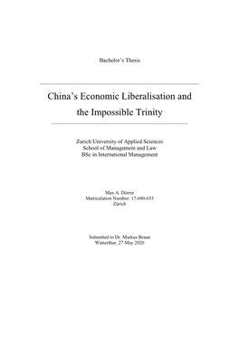 China's Economic Liberalisation and the Impossible Trinity