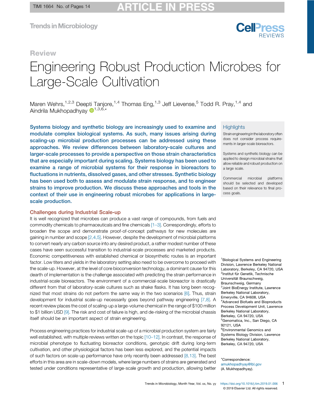 Engineering Robust Production Microbes for Large-Scale Cultivation