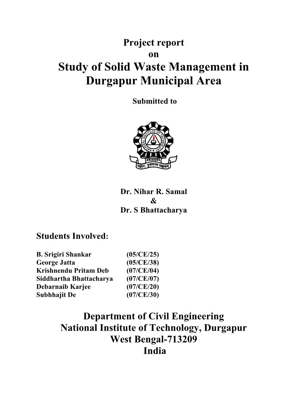 Study of Solid Waste Management in Durgapur Municipal Area