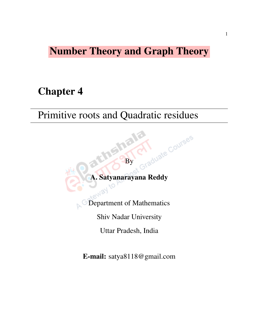 Number Theory and Graph Theory Chapter 4 Primitive Roots And