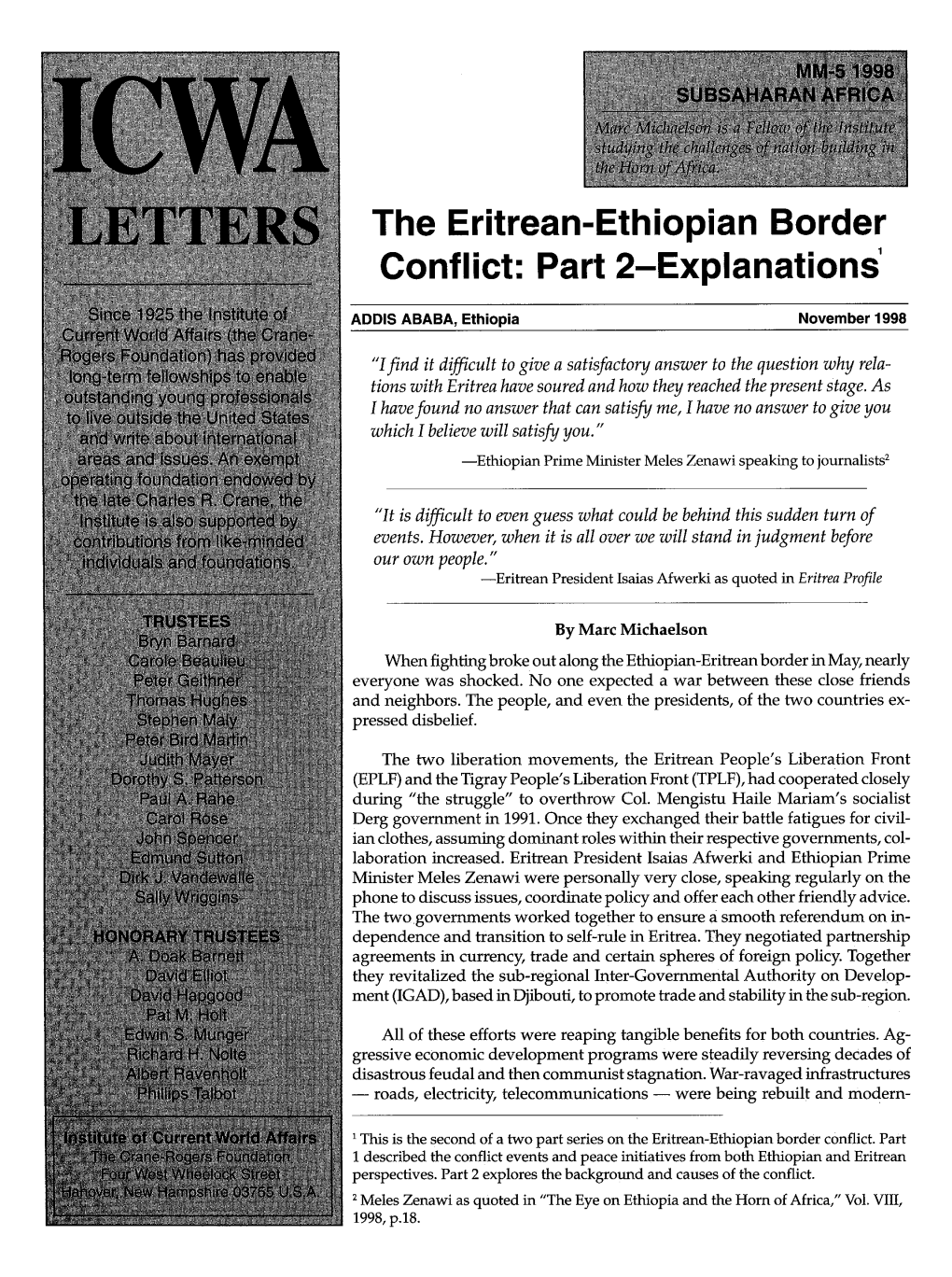 The Eritrean-Ethiopian Border Conflict: Part 2-Explanations