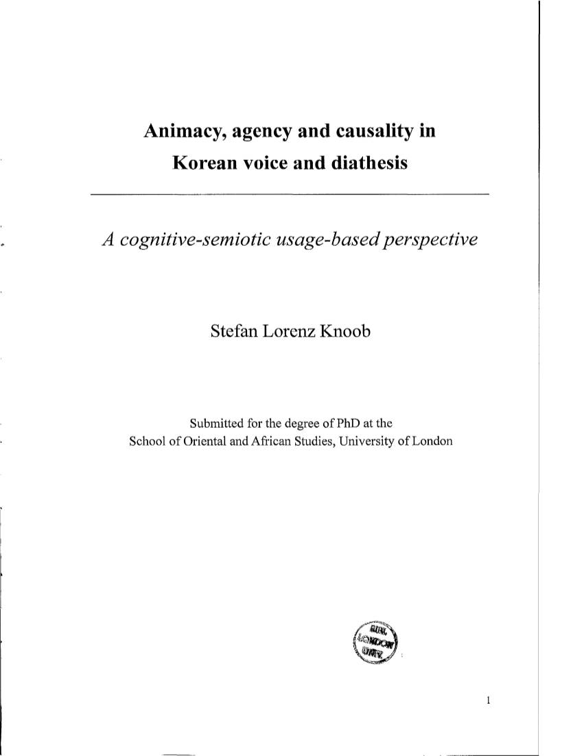 Animacy, Agency and Causality in Korean Voice and Diathesis