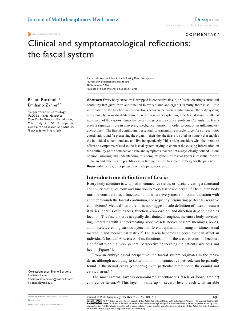 Clinical and Symptomatological Reflections: the Fascial System