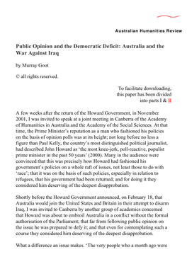 Murray Goot- Public Opinion and the Democratic Deficit