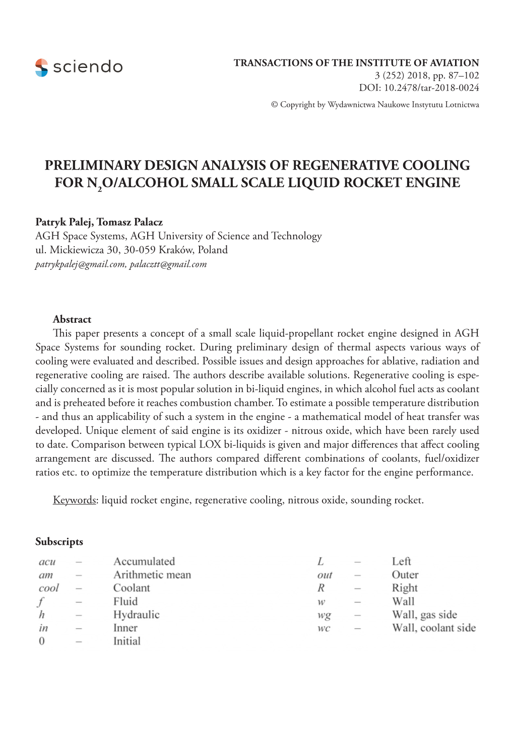 Preliminary Design Analysis of Regenerative Cooling for N