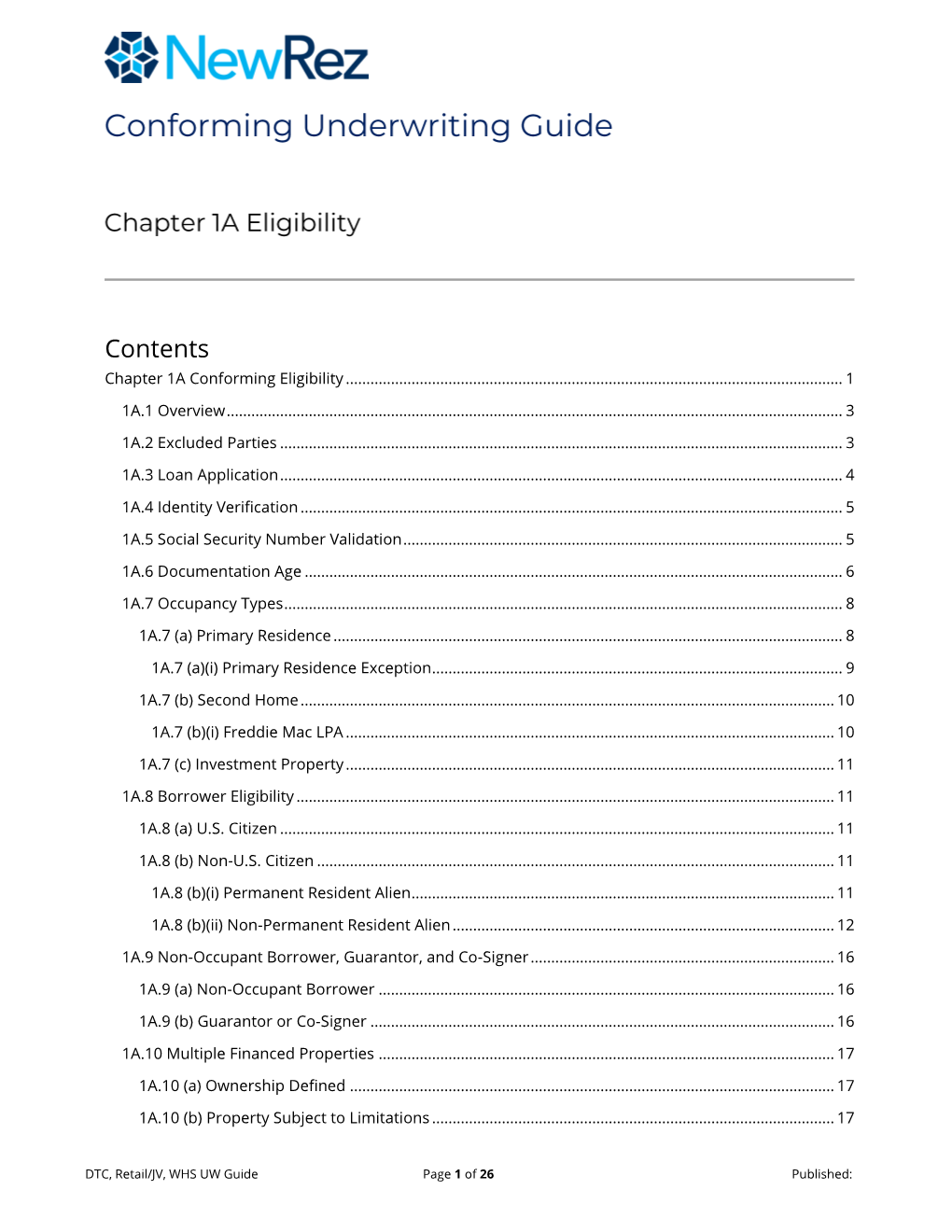 Contents Chapter 1A Conforming Eligibility