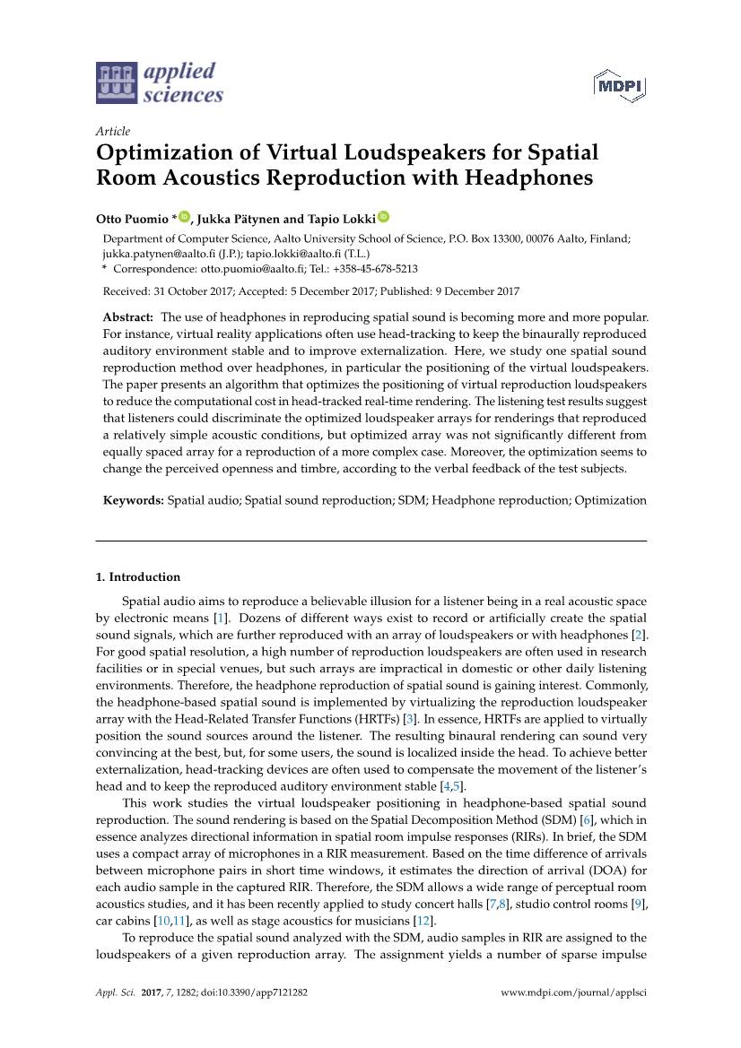 Optimization of Virtual Loudspeakers for Spatial Room Acoustics Reproduction with Headphones