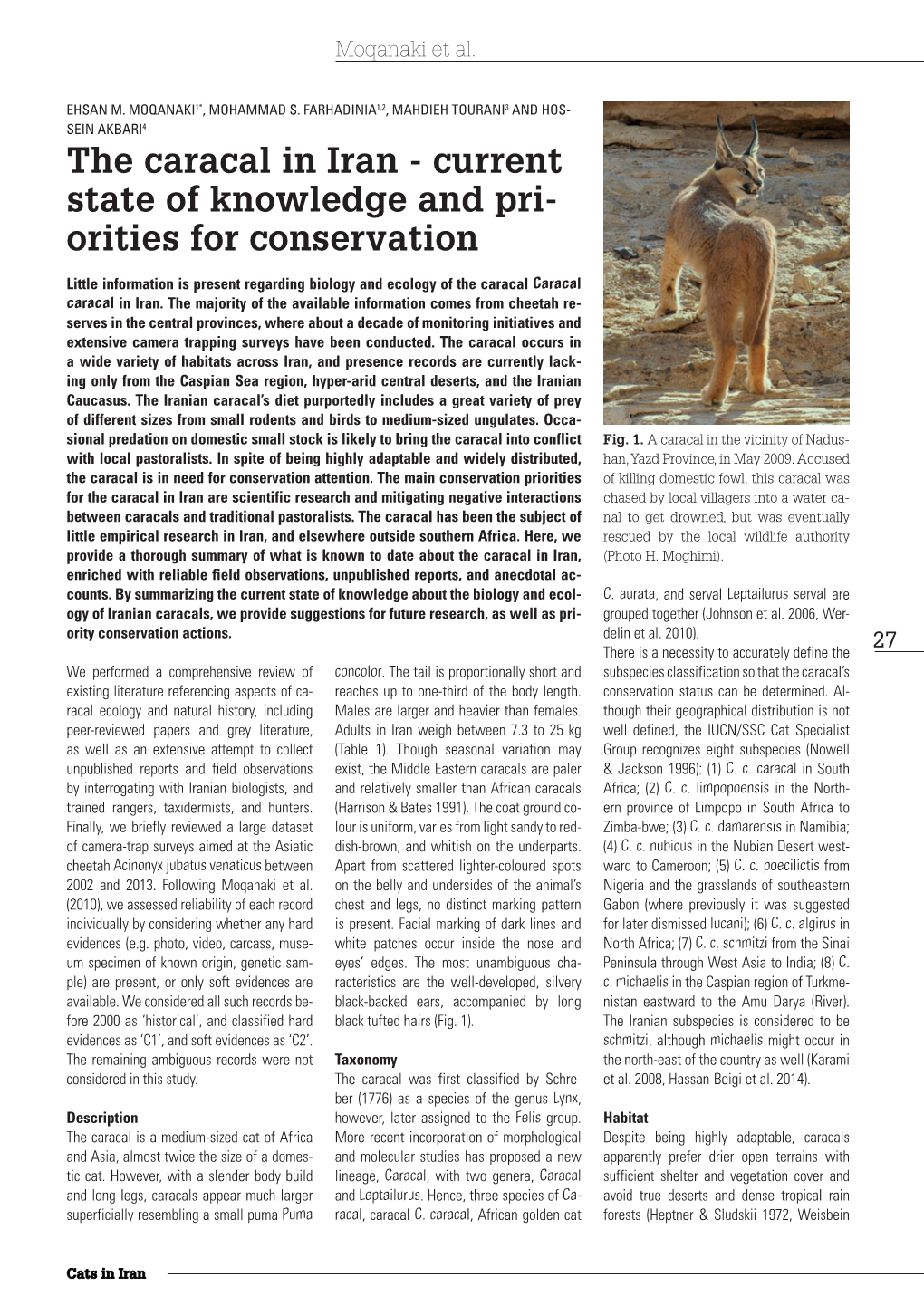 The Caracal in Iran - Current State of Knowledge and Pri- Orities for Conservation