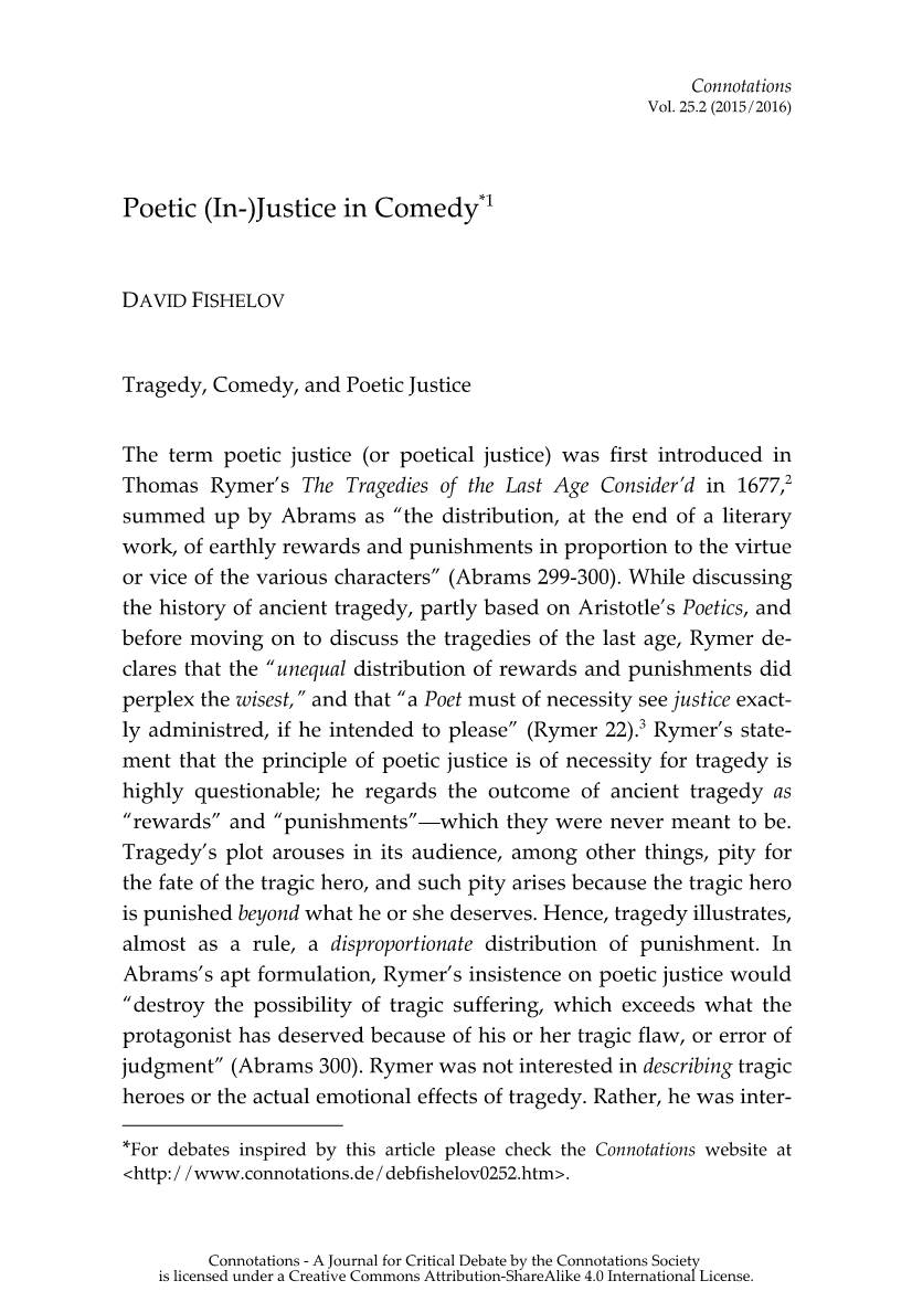 Poetic (In-)Justice in Comedy*1