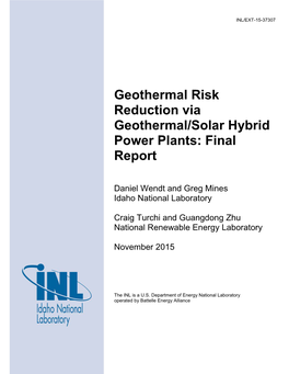 Geothermal Risk Reduction Via Geothermal/Solar Hybrid Power Plants: Final Report