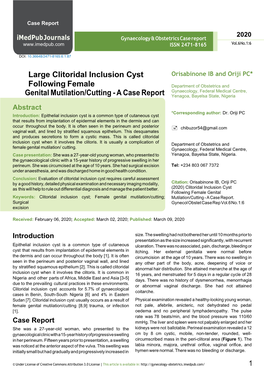 Large Clitoridal Inclusion Cyst Following Female Genital Mutilation