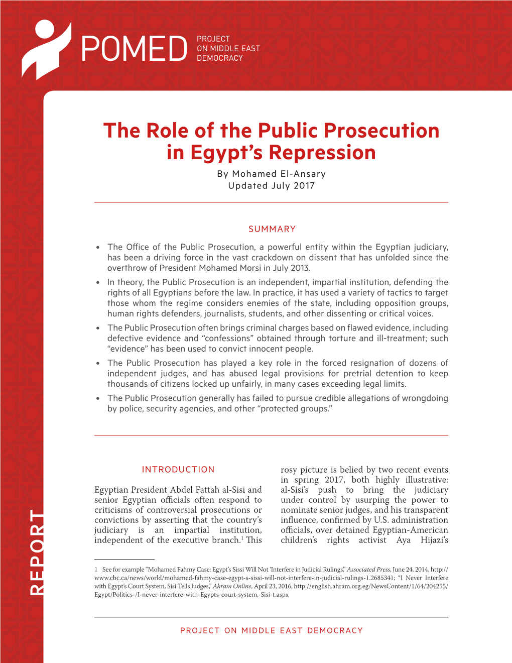 The Role of the Public Prosecution in Egypt's Repression