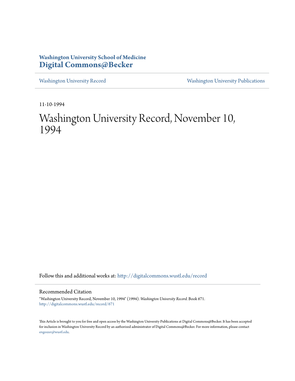 Washington University Record, November 10, 1994