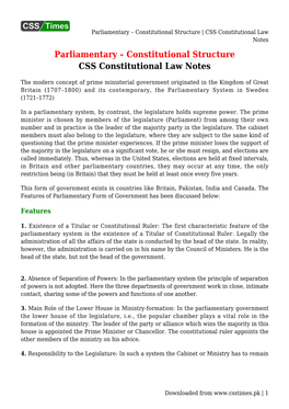 CSS Constitutional Law Notes Parliamentary – Constitutional Structure CSS Constitutional Law Notes