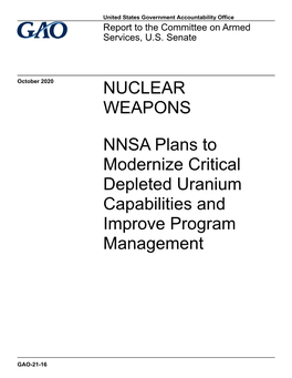 GAO-21-16, NUCLEAR WEAPONS: NNSA Plans to Modernize Critical