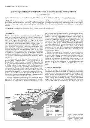 Stromatoporoid Diversity in the Devonian of the Ardennes: a Reinterpretation Pawel WOLNIEWICZ