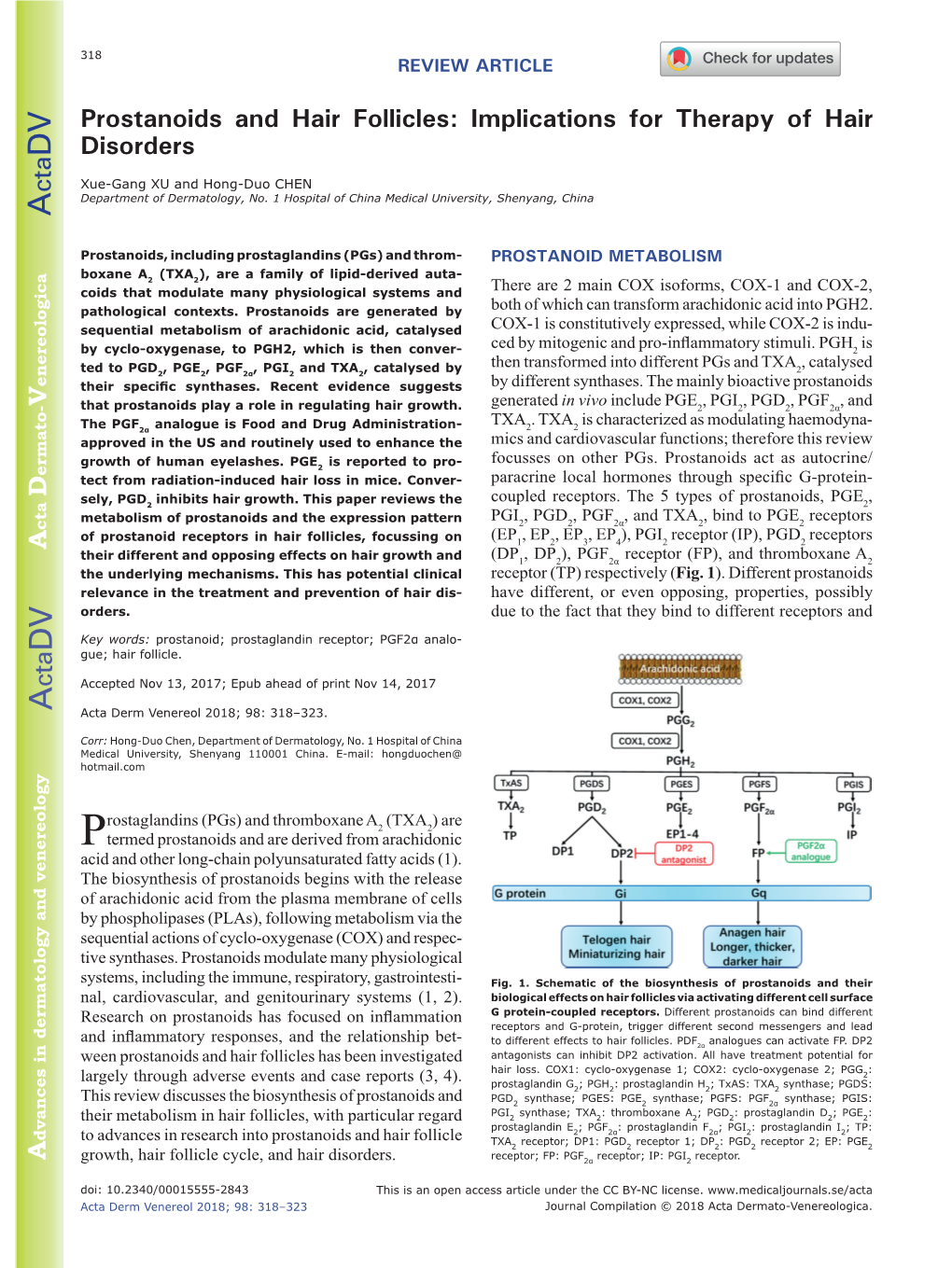 Prostanoids and Hair Follicles