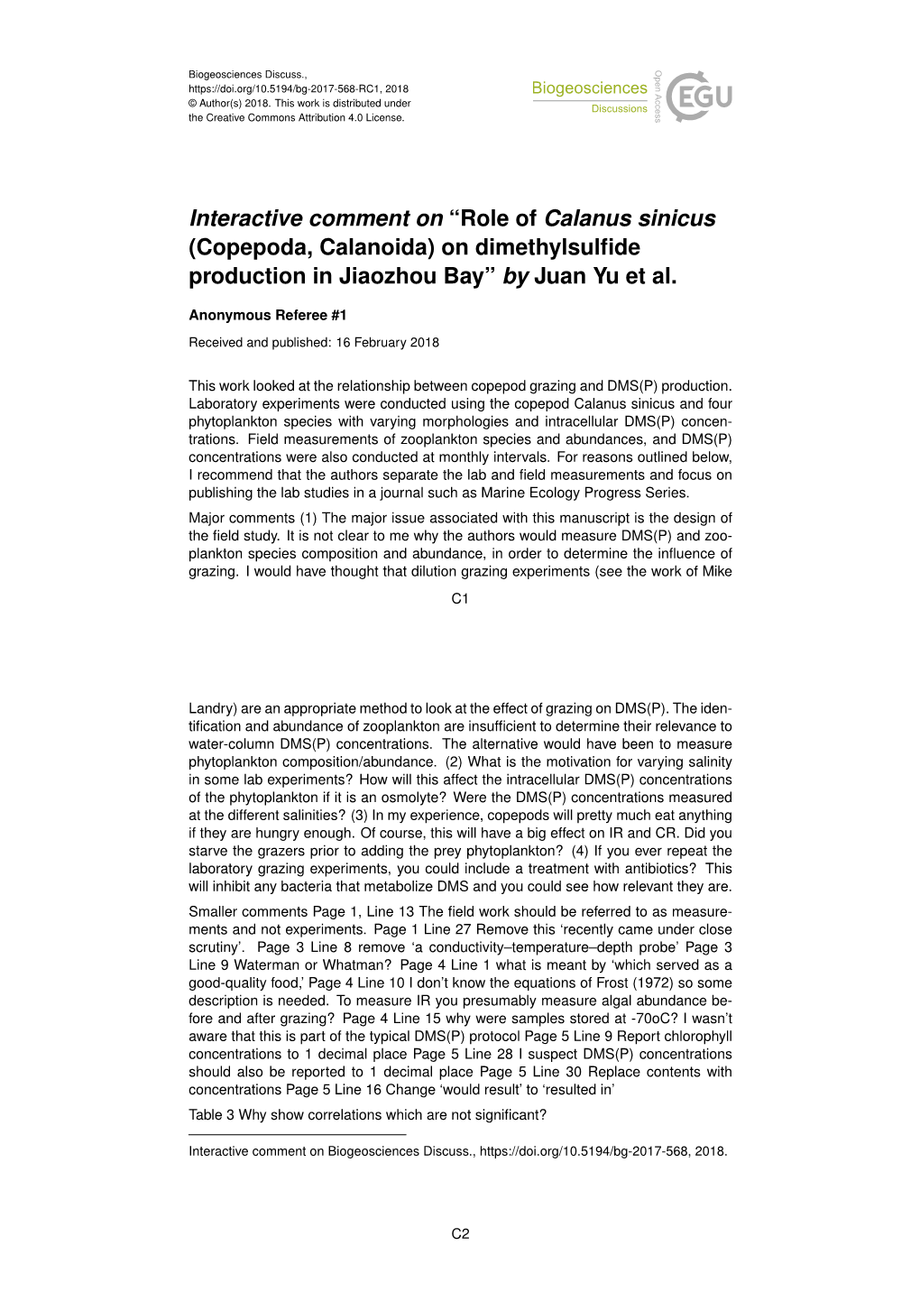 Role of Calanus Sinicus (Copepoda, Calanoida) on Dimethylsulfide Production in Jiaozhou