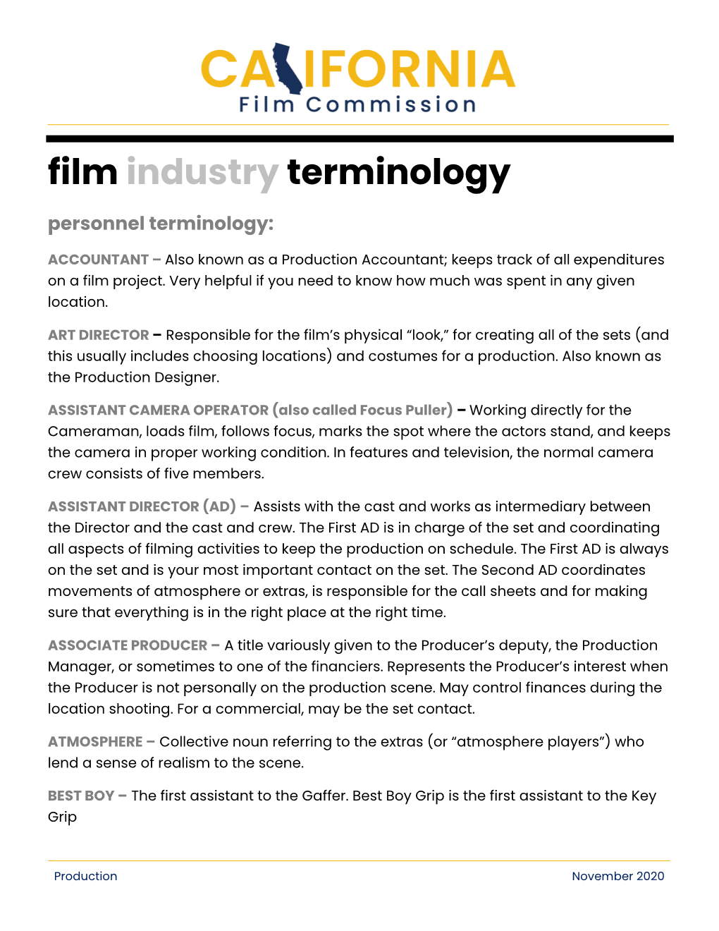 Film Industry Terminology Personnel Terminology