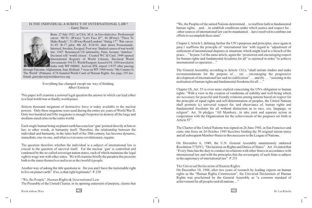 “We, the Peoples of the United Nations Determined. . .To Reaffirm Faith in Fundamental - Garry Davis Human Rights