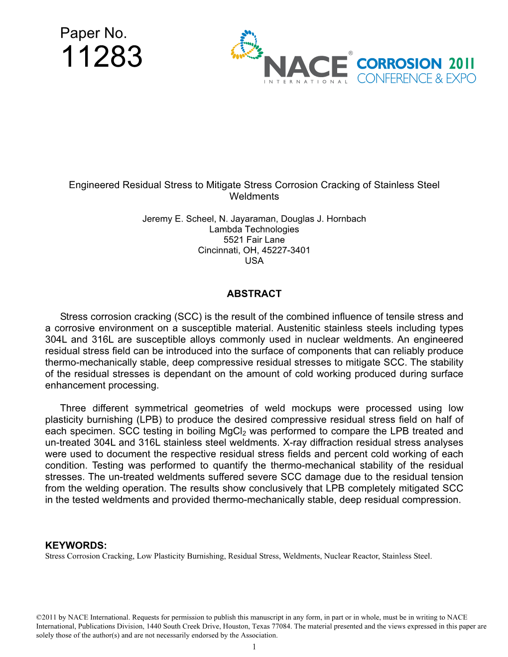 11283: Engineered Residual Stress to Mitigate Stress Corrosion Cracking