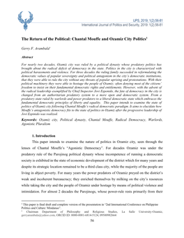 The Return of the Political: Chantal Mouffe and Ozamiz City Politics1