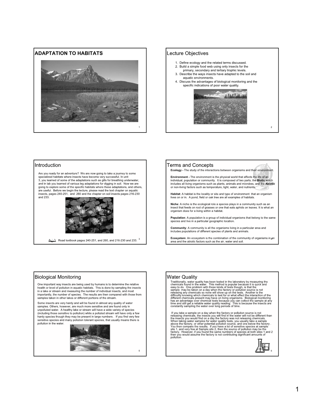 ADAPTATION to HABITATS Lecture Objectives