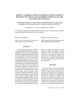 Genetic Variability and Phylogenetic Relationships Between Ten Native Cattle Breeds from Galicia and the North of Portugal