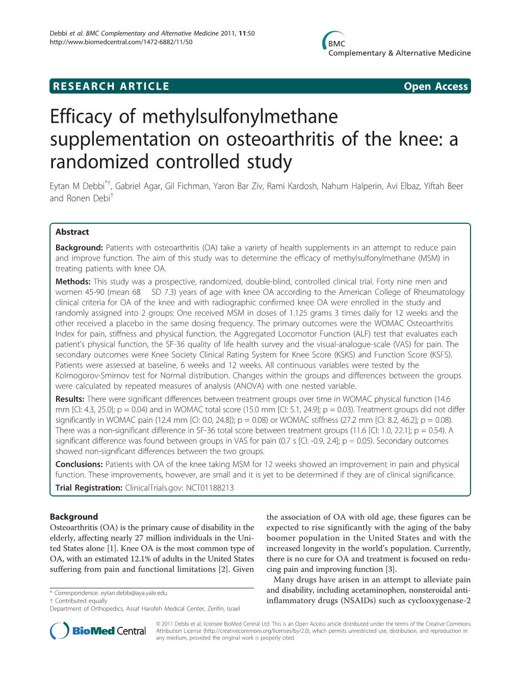 Efficacy of Methylsulfonylmethane Supplementation on Osteoarthritis Of
