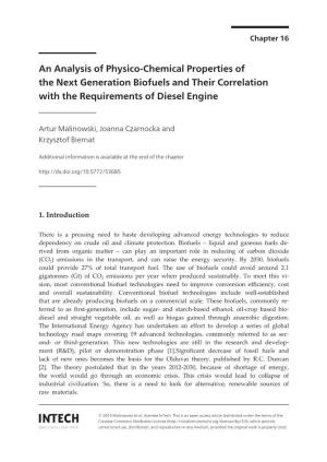 An Analysis of Physico-Chemical Properties of the Next Generation Biofuels and Their Correlation with the Requirements of Diesel Engine