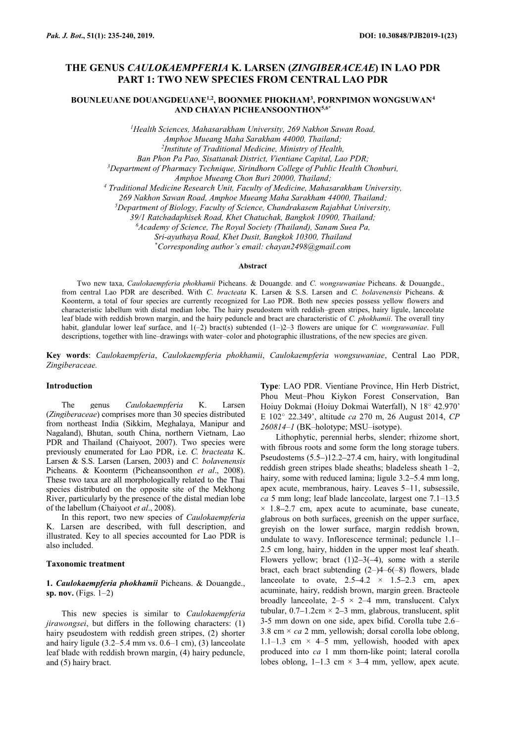 The Genus Caulokaempferia K. Larsen (Zingiberaceae) in Lao Pdr Part 1 ...