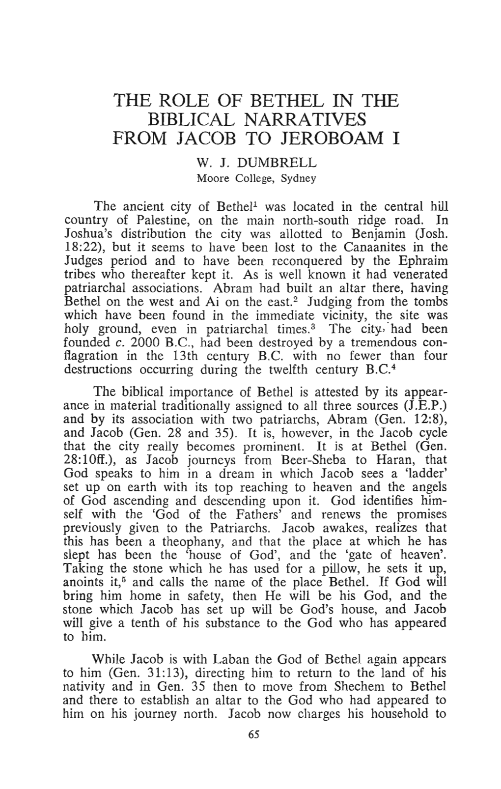 W.J. Dumbrell, "Role of Bethel in the Biblical Narratives from Jacob To
