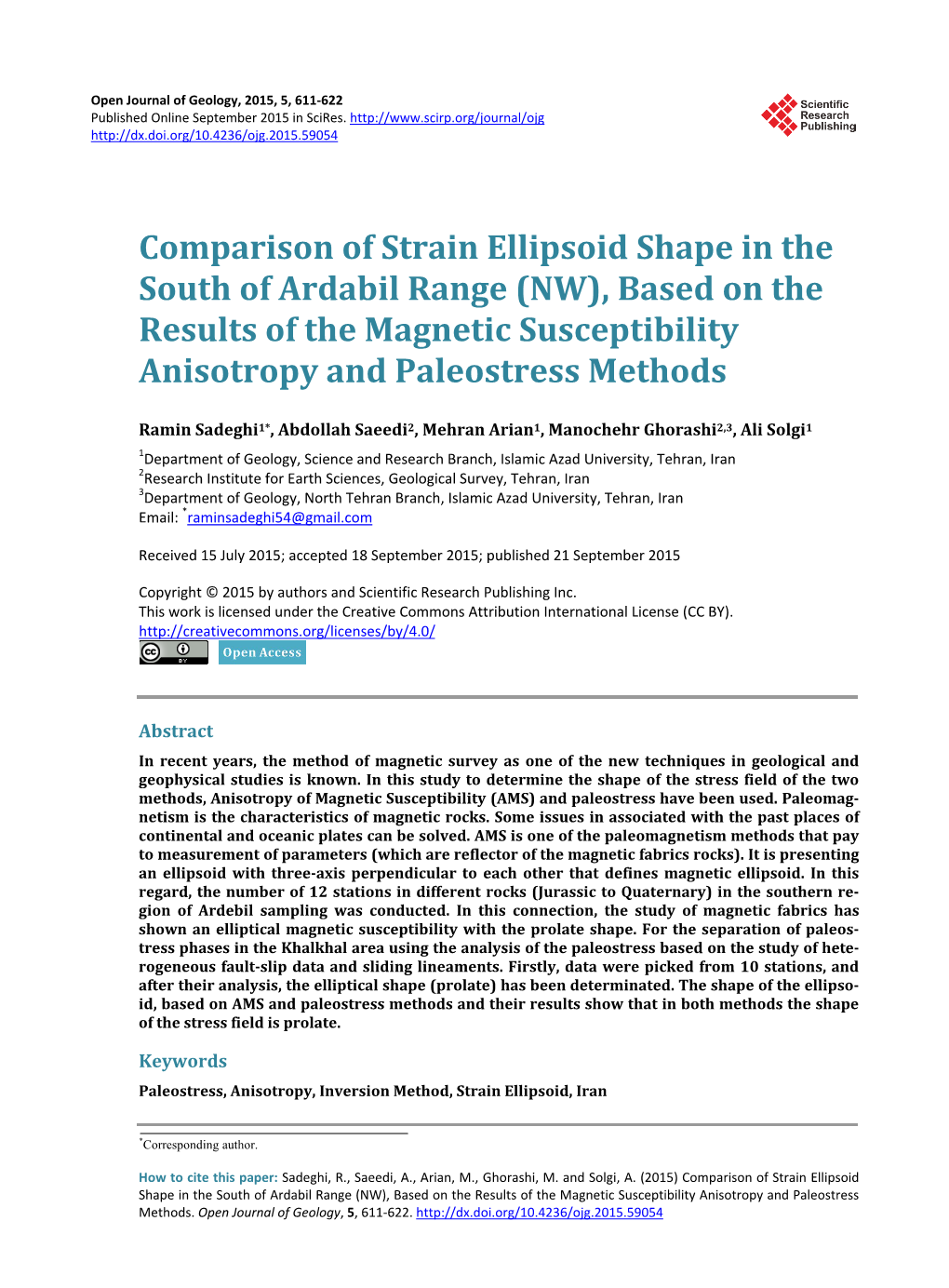 Comparison of Strain Ellipsoid Shape in the South of Ardabil Range (NW), Based on the Results of the Magnetic Susceptibility Anisotropy and Paleostress Methods