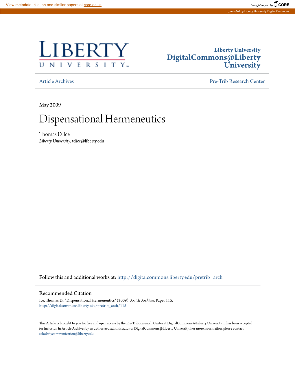 Dispensational Hermeneutics Thomas D
