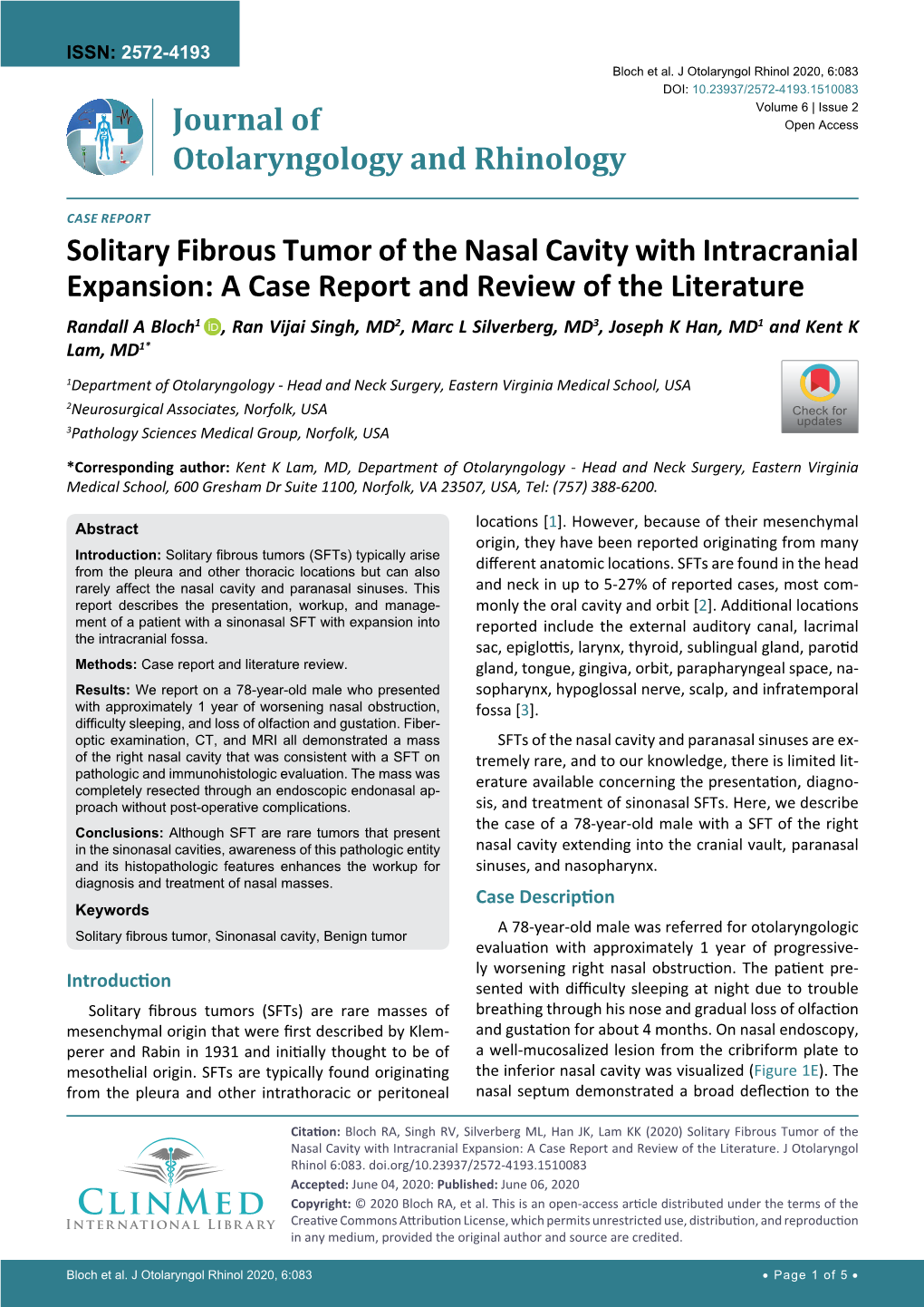 Solitary Fibrous Tumor of the Nasal Cavity with Intracranial Expansion