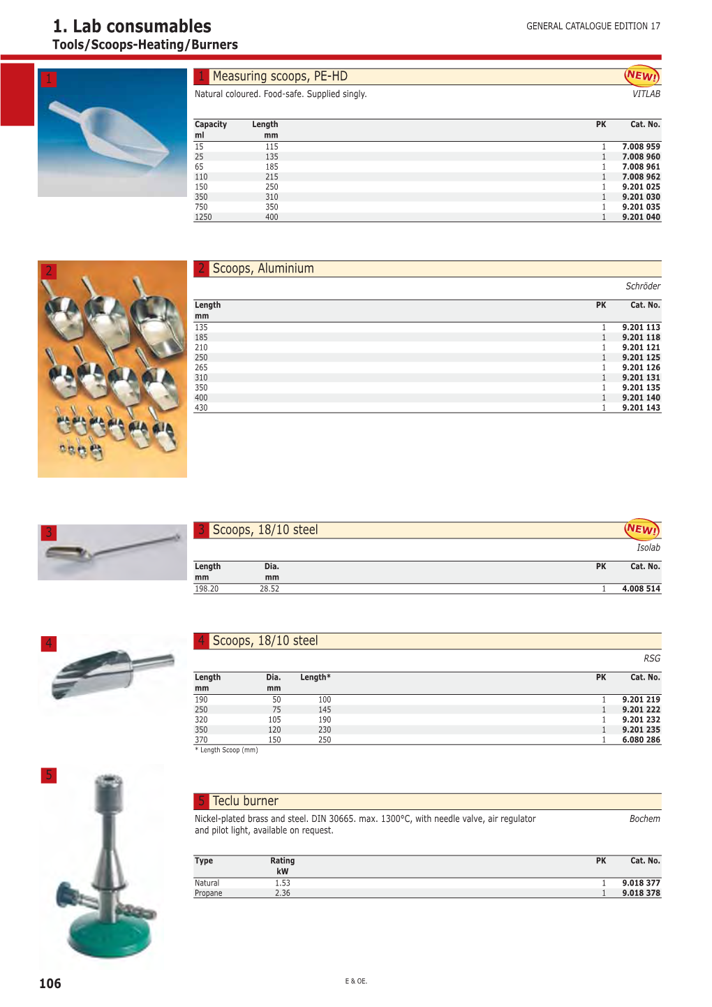 1. Lab Consumables GENERAL CATALOGUE EDITION 17 Tools/Scoops-Heating/Burners