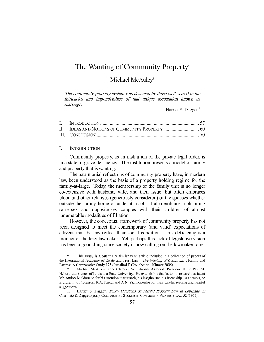 The Wanting of Community Property*