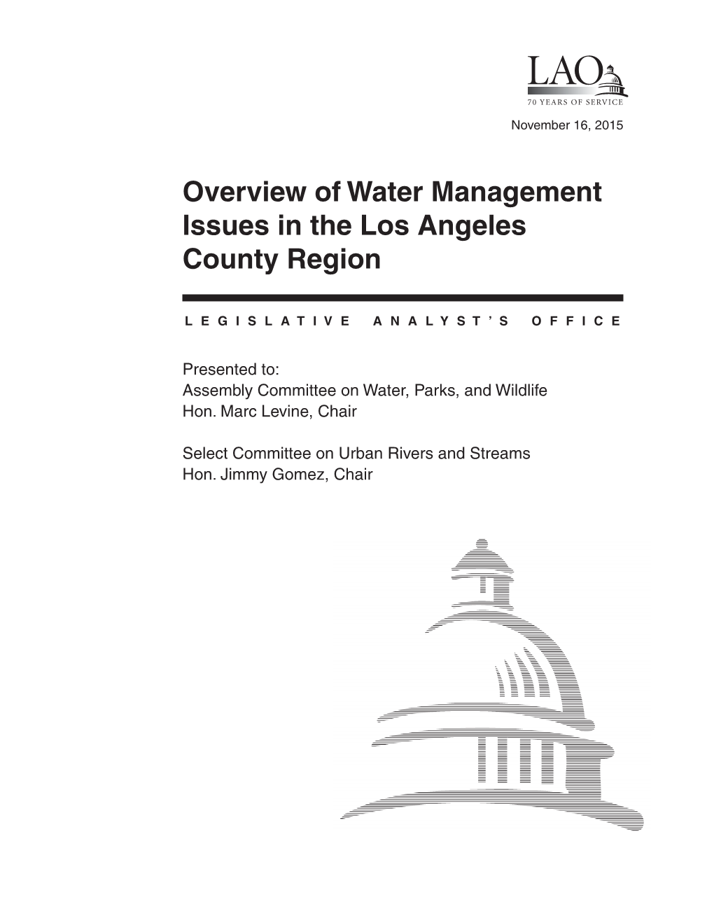 Overview of Water Management Issues in the Los Angeles County Region