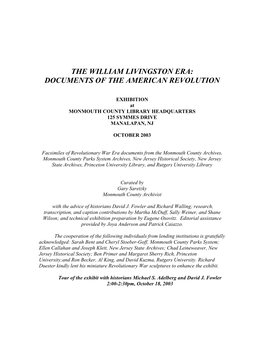 The William Livingston Era: Documents of the American Revolution