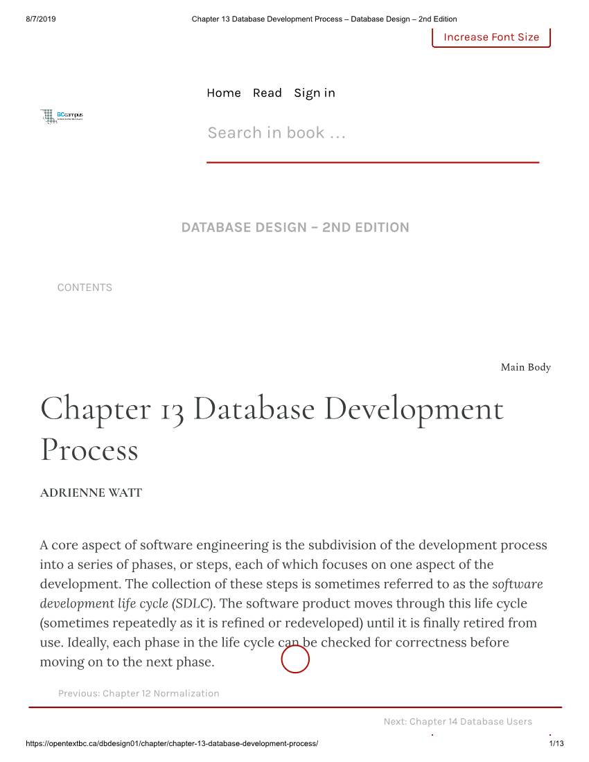 Chapter 13 Database Development Process – Database Design – 2Nd Edition Increase Font Size
