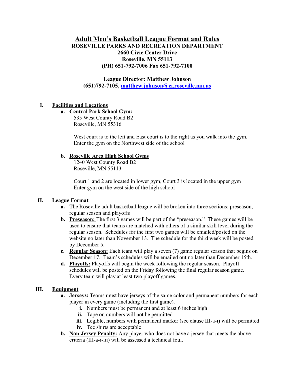 Adult Men's Basketball League Format and Rules