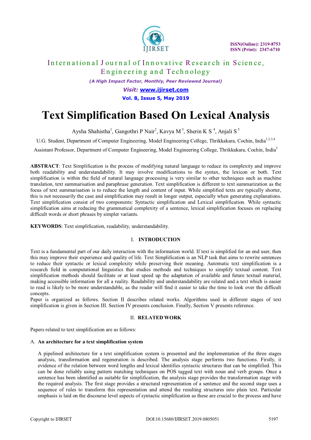 Text Simplification Based on Lexical Analysis