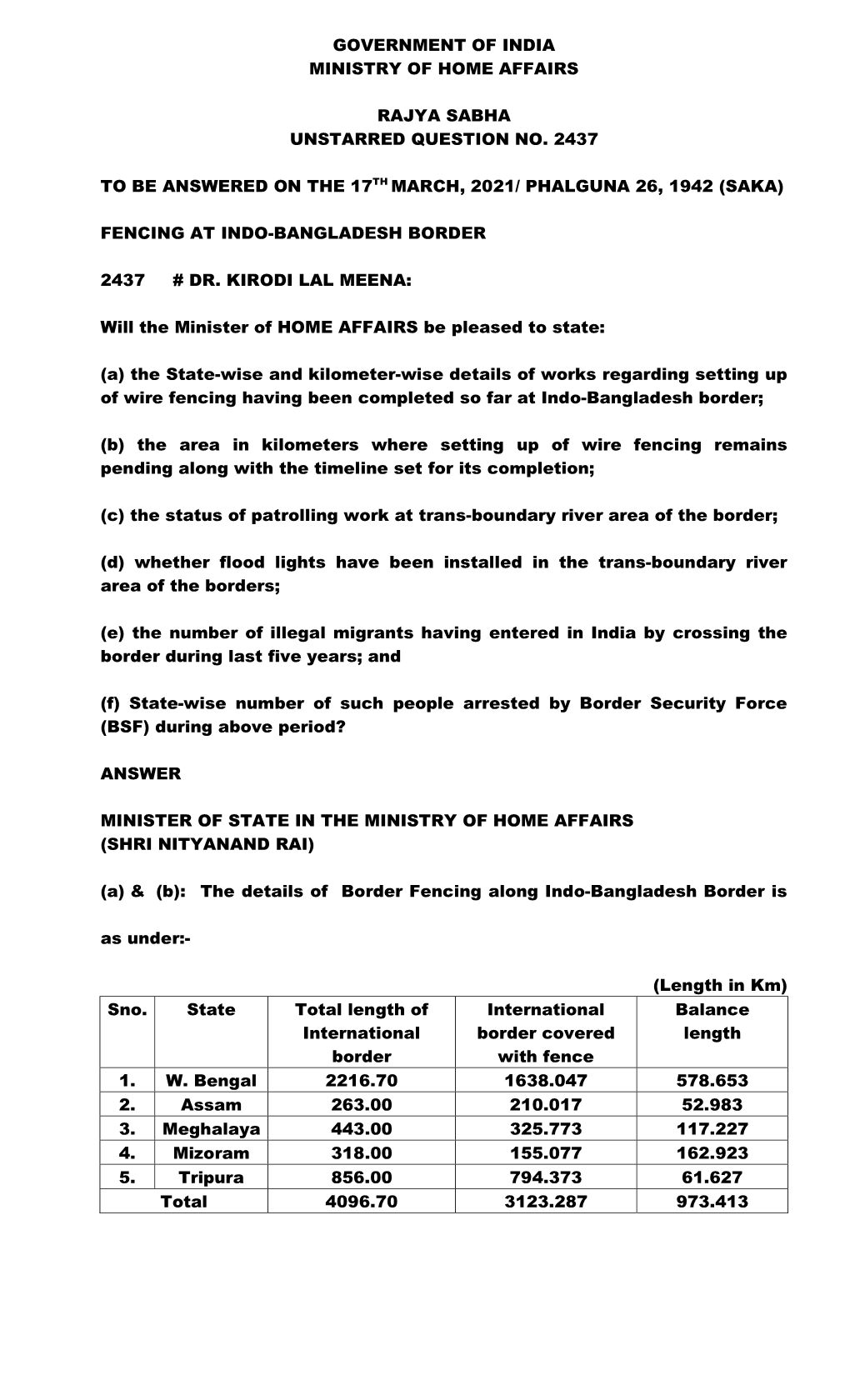 Government of India Ministry of Home Affairs