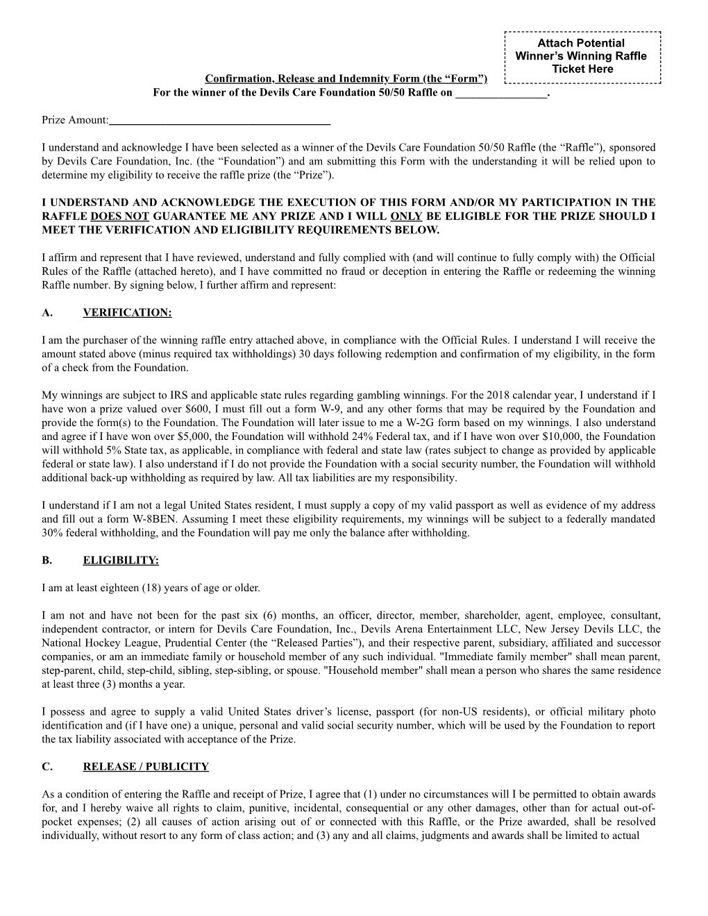 Official Rules of the Raffle (Attached Hereto), and I Have Committed No Fraud Or Deception in Entering the Raffle Or Redeeming the Winning Raffle Number